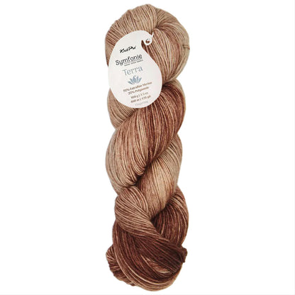 Skein of Symfonie Terra sock yarn in Mocha