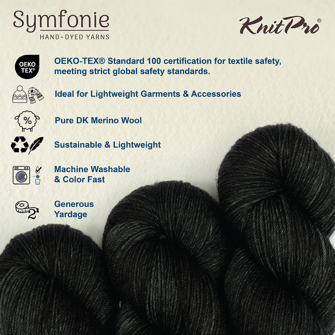 Skein of Symfonie Viva DK merino yarn in Black Pepper