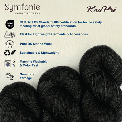 Skein of Symfonie Viva DK merino yarn in Black Pepper