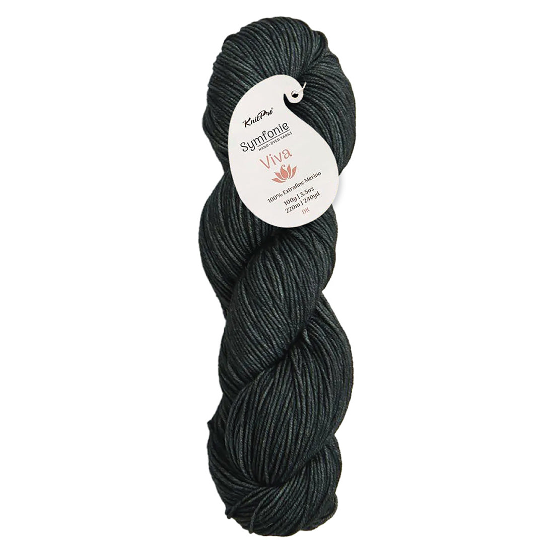 Skein of Symfonie Viva DK merino yarn in Black Pepper
