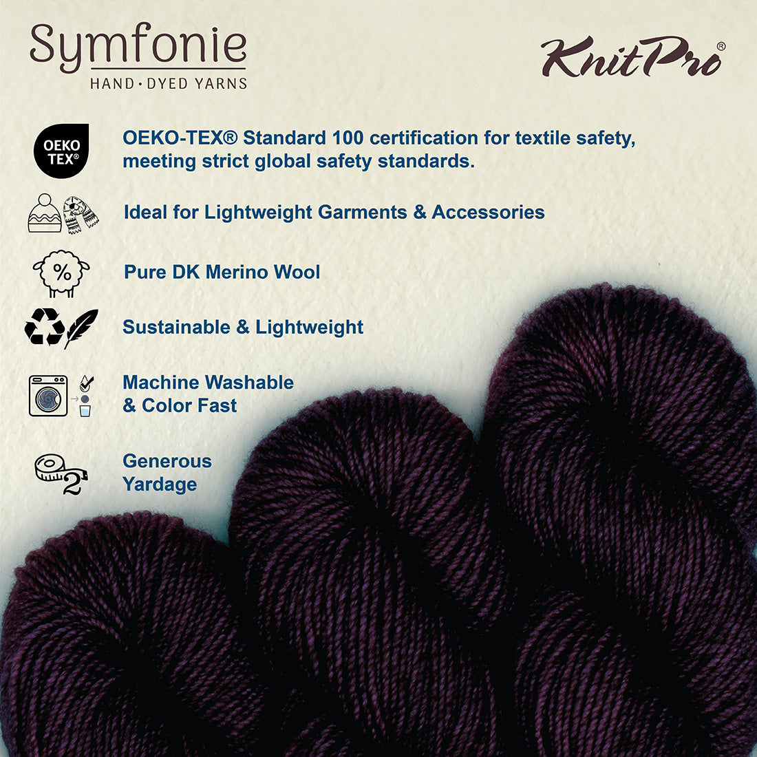 Skein of Symfonie Viva DK merino yarn in Aubergine