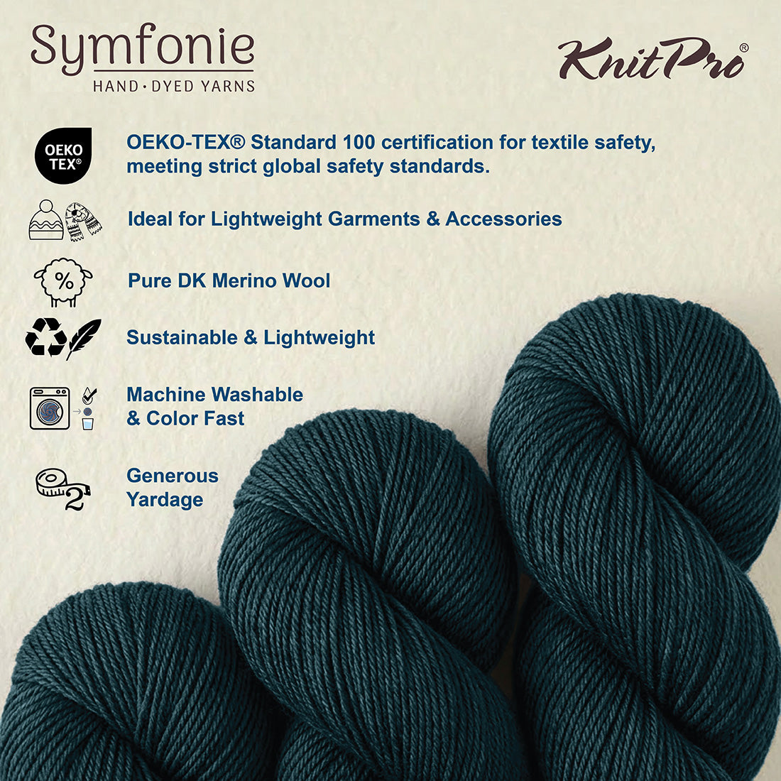 Skein of Symfonie Viva DK merino yarn in Midnight Forest