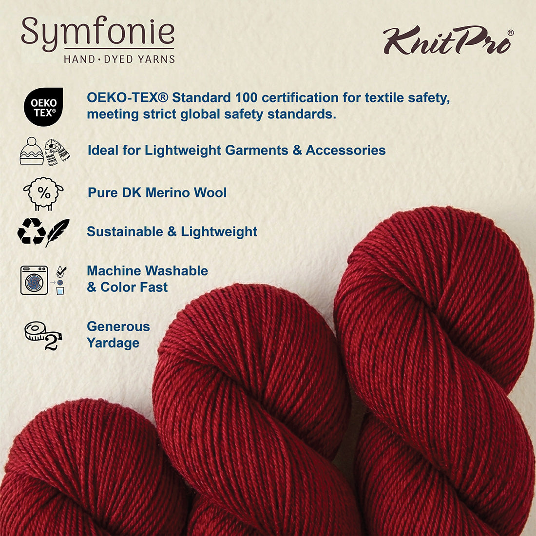 Skein of Symfonie Viva DK merino yarn in Bandana Red