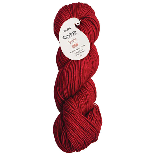 Skein of Symfonie Viva DK merino yarn in Bandana Red