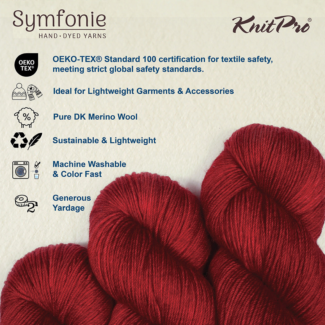 Skein of Symfonie Viva DK merino yarn in Red Rose