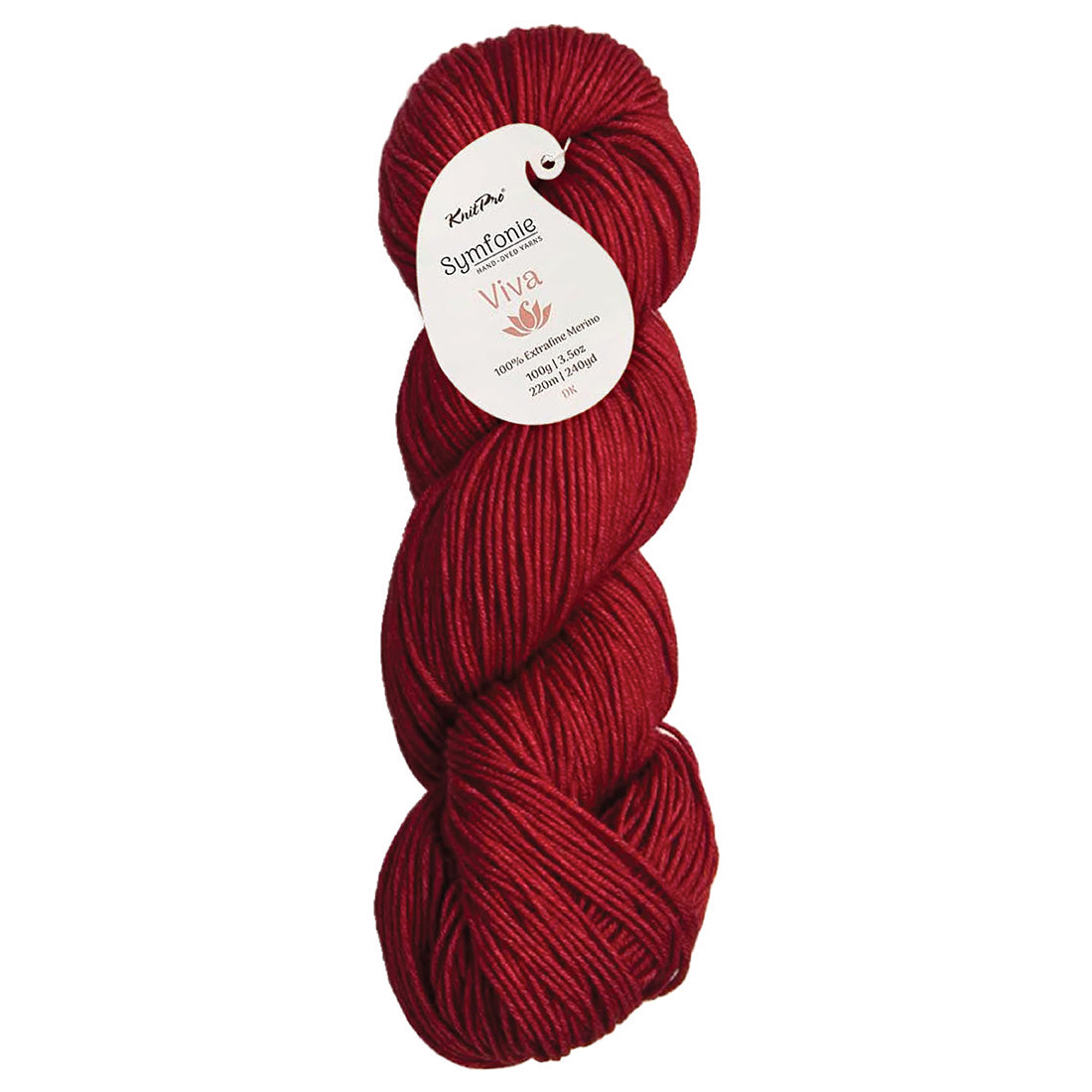 Skein of Symfonie Viva DK merino yarn in Red Rose