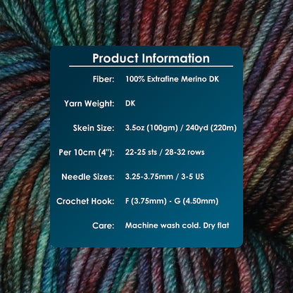 Skein of Symfonie Viva DK merino yarn in Tropical Seascape