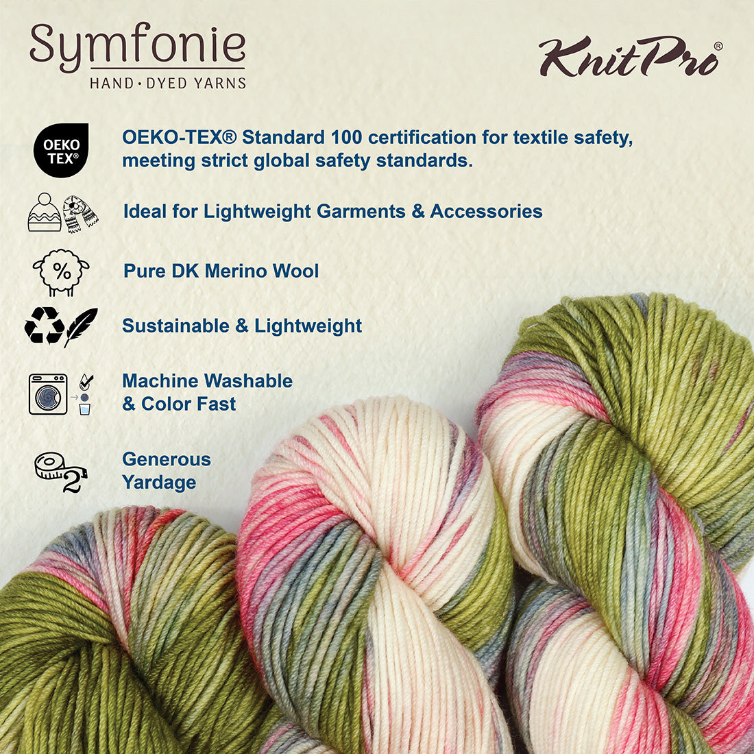 Skein of Symfonie Viva DK merino yarn in Summer Romance