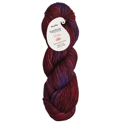 Skein of Symfonie Viva merino DK yarn in Valentine shade