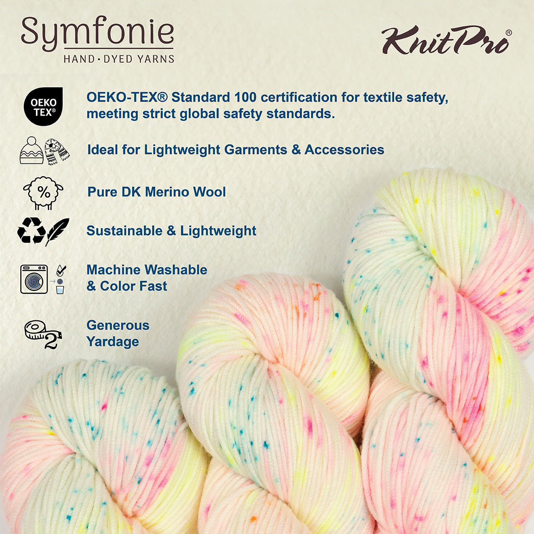 Skein of Symfonie Viva DK merino yarn in Neon Confetti