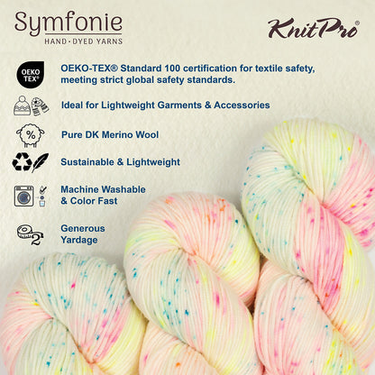 Skein of Symfonie Viva DK merino yarn in Neon Confetti
