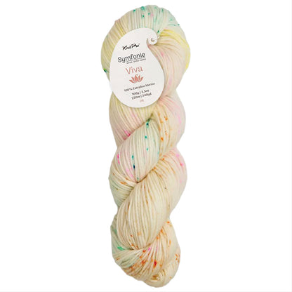 Skein of Symfonie Viva DK merino yarn in Neon Confetti