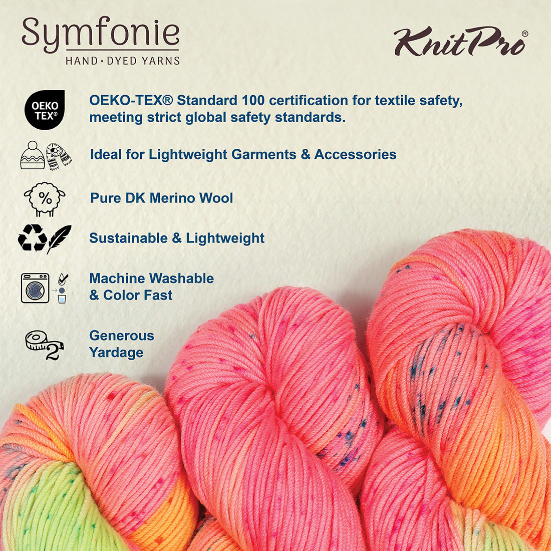 Skein of Symfonie Viva DK merino yarn in Galaxy Glow