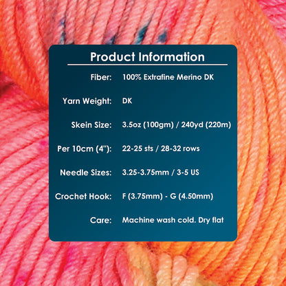 Skein of Symfonie Viva DK merino yarn in Galaxy Glow