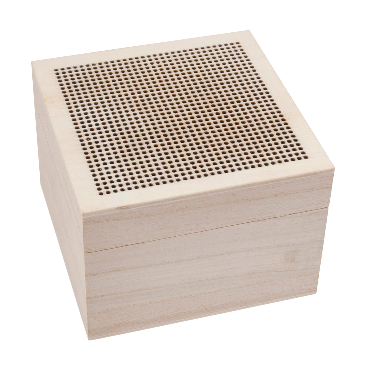Small square wooden trinket box with stitching lid