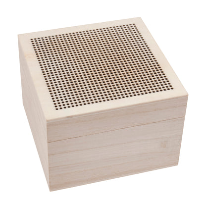Small square wooden trinket box with stitching lid
