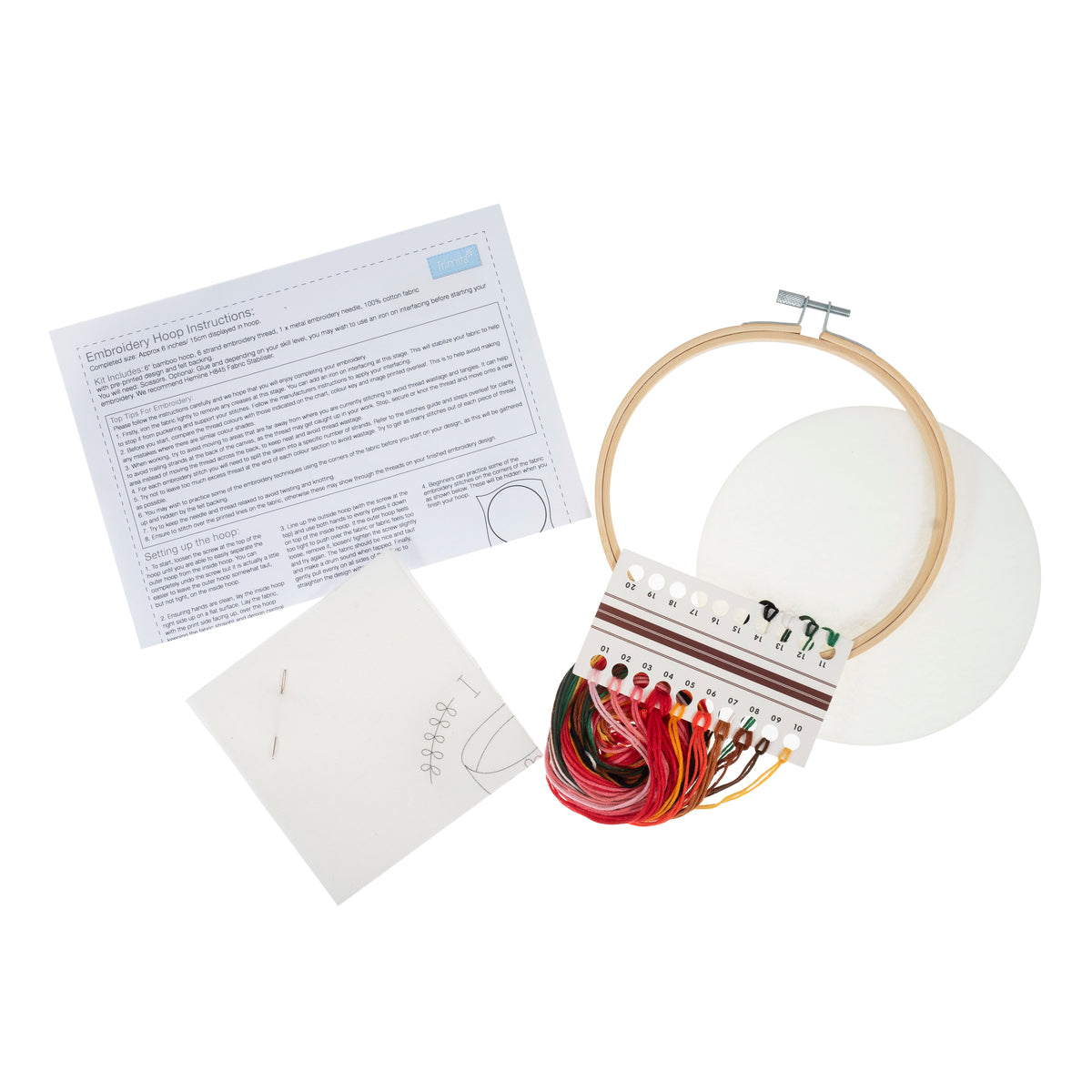 Embroidery hoop kit showing a stitched i love coffee design