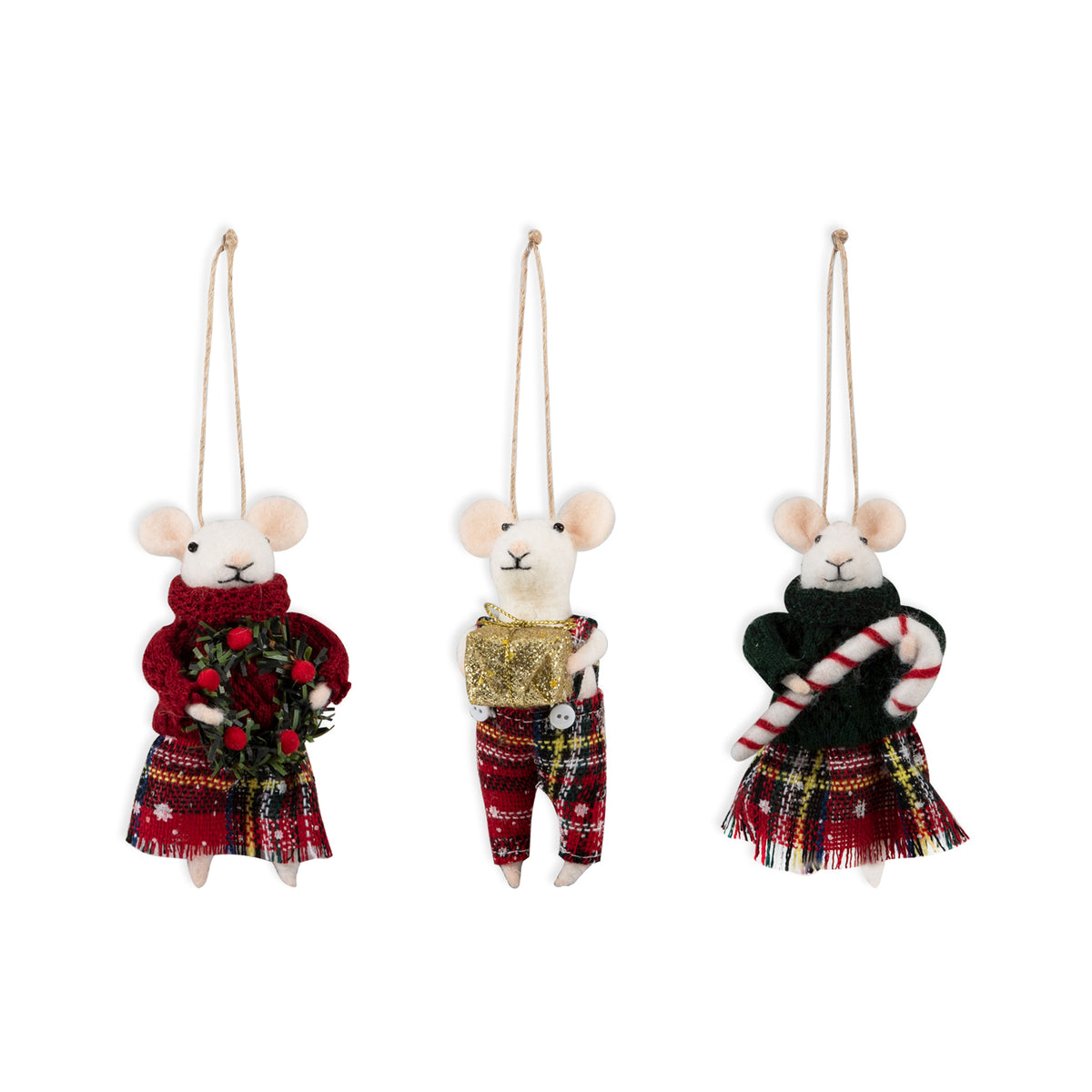 Finished needle felted mice tartan trio from Trimits kit