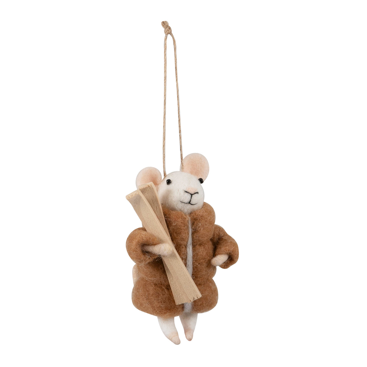 Finished needle felted winter sports mice duo from Trimits kit