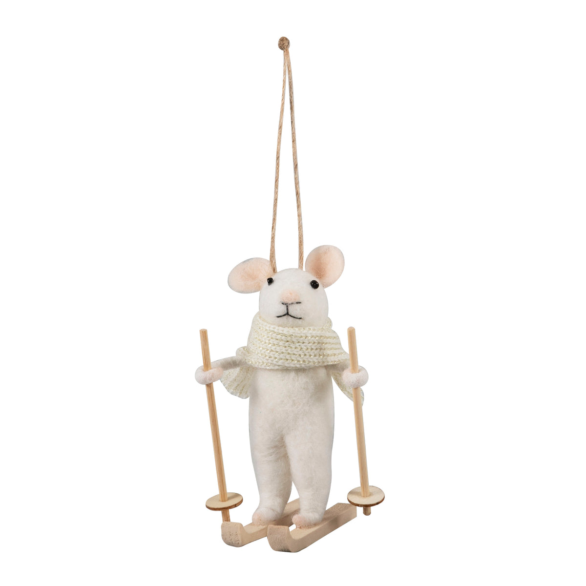 Finished needle felted winter sports mice duo from Trimits kit