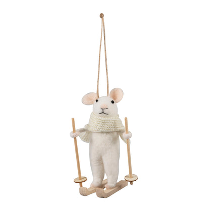 Finished needle felted winter sports mice duo from Trimits kit