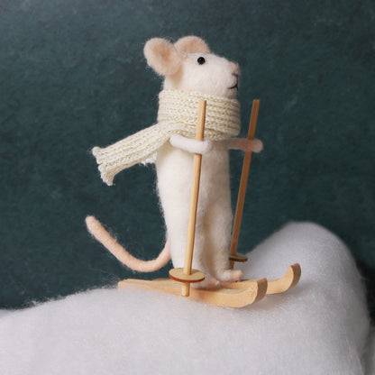 Finished needle felted winter sports mice duo from Trimits kit