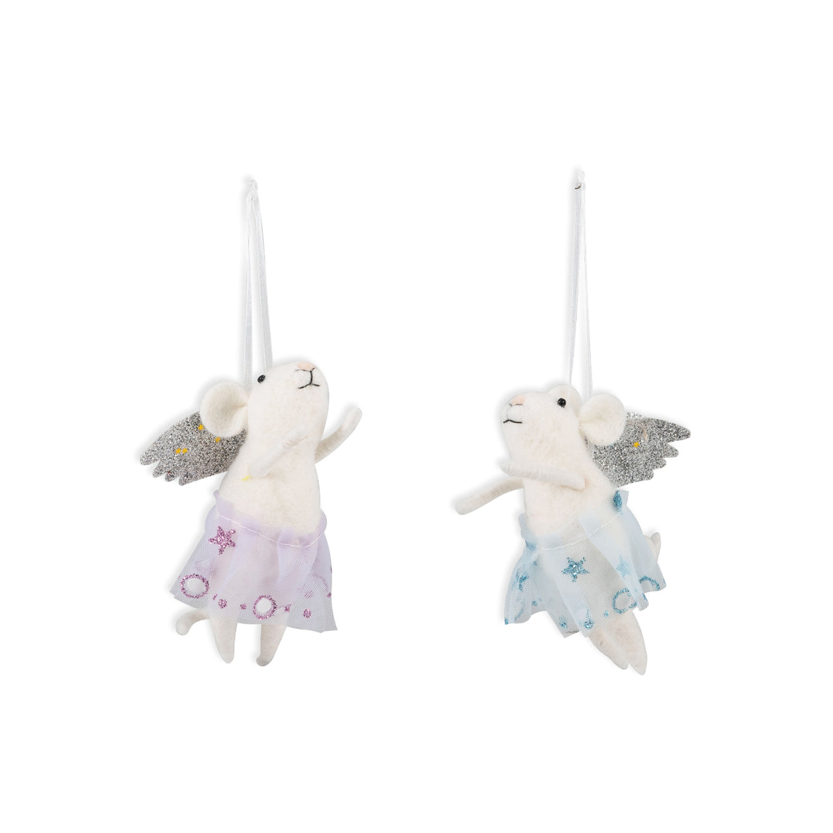 Finished needle felted angel star mice duo from Trimits kit