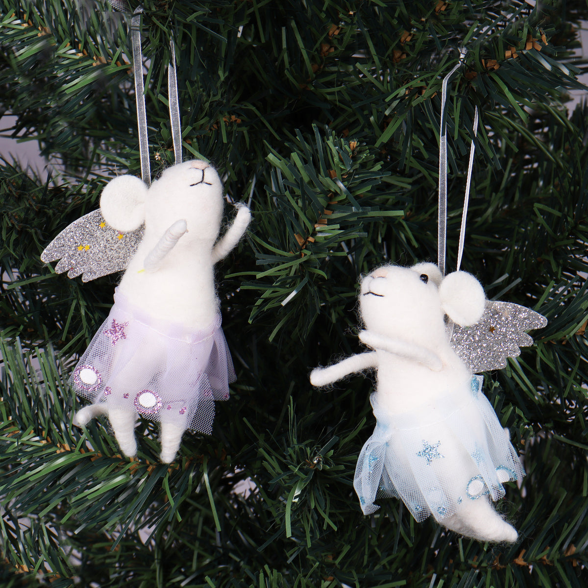 Finished needle felted angel star mice duo from Trimits kit