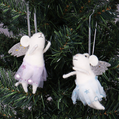 Finished needle felted angel star mice duo from Trimits kit