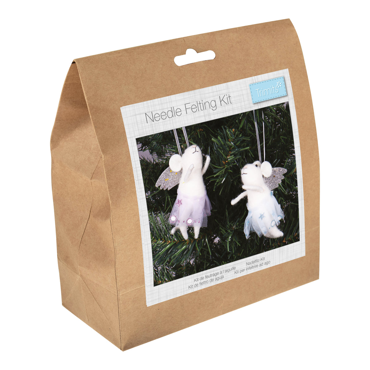 Finished needle felted angel star mice duo from Trimits kit