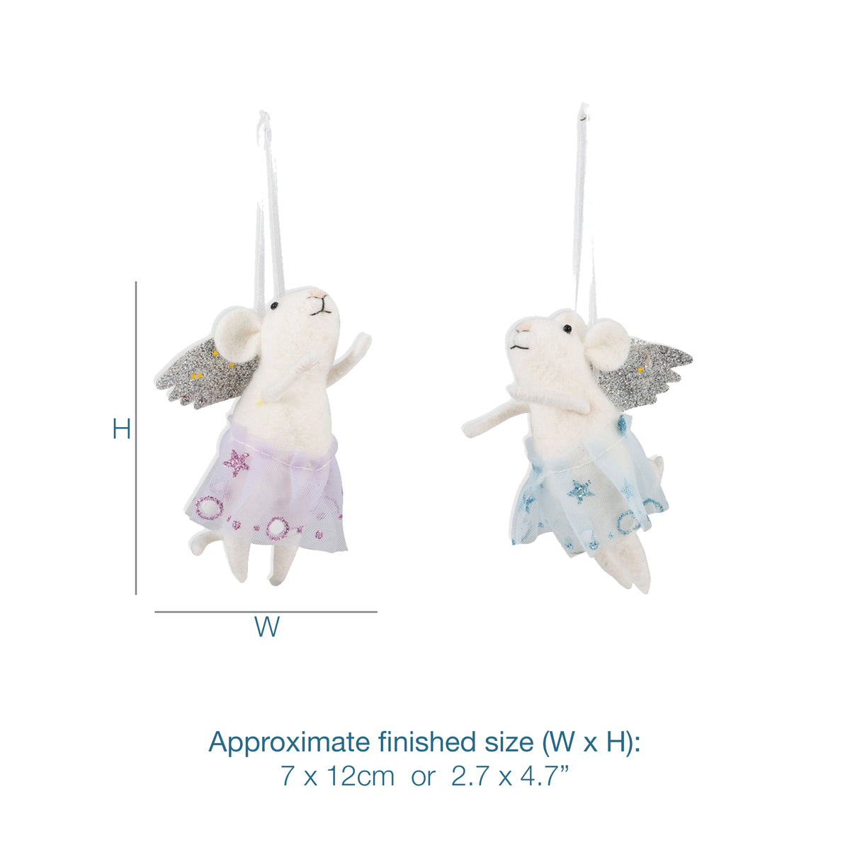 Finished needle felted angel star mice duo from Trimits kit