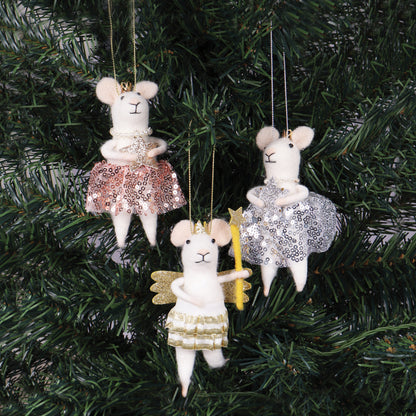Finished needle felted ballerina mice trio from Trimits kit