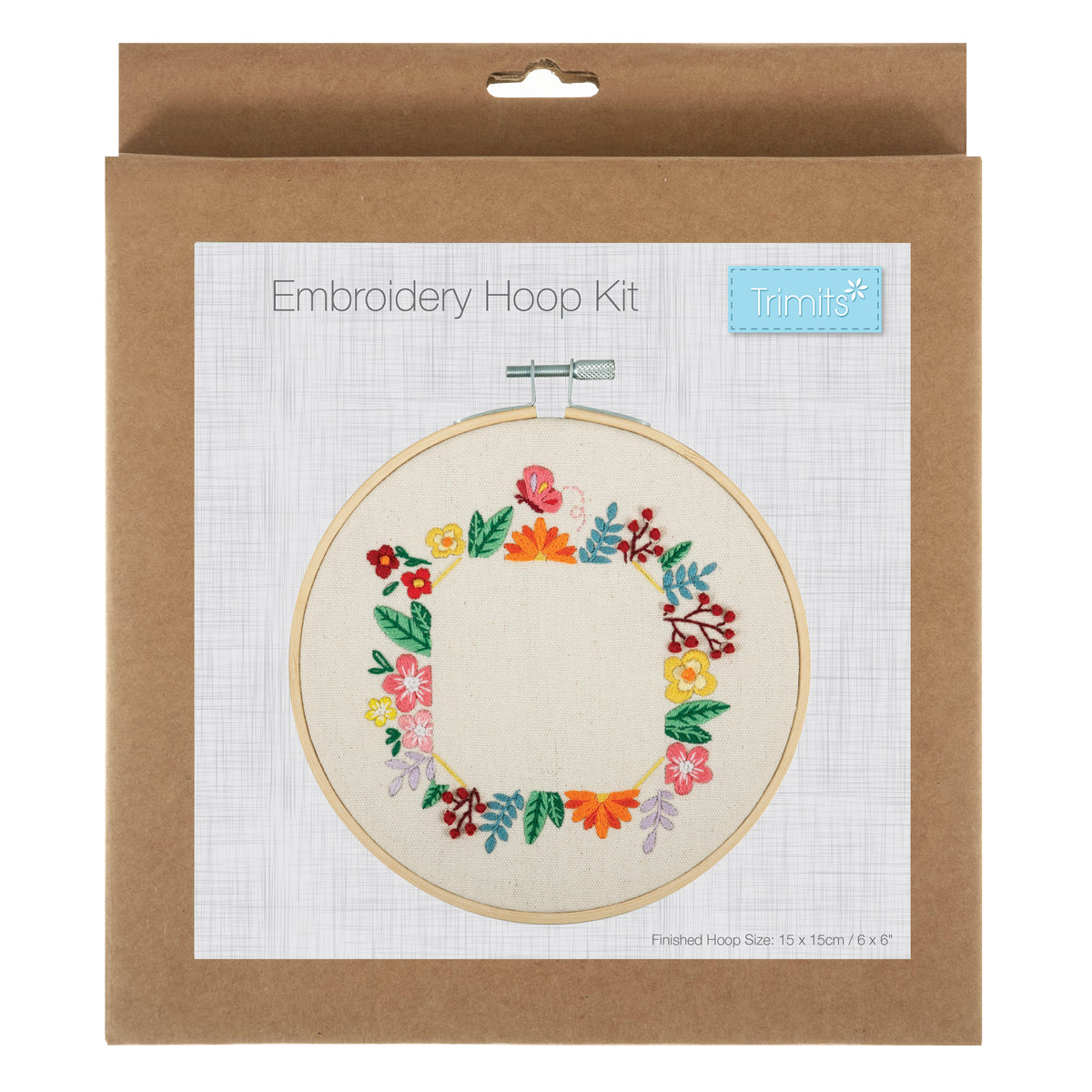 Finished floral photo frame embroidery in a 15cm bamboo hoop