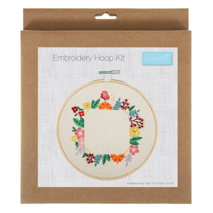 Finished floral photo frame embroidery in a 15cm bamboo hoop
