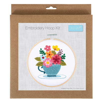 Finished spring floral embroidery in a 15cm bamboo hoop