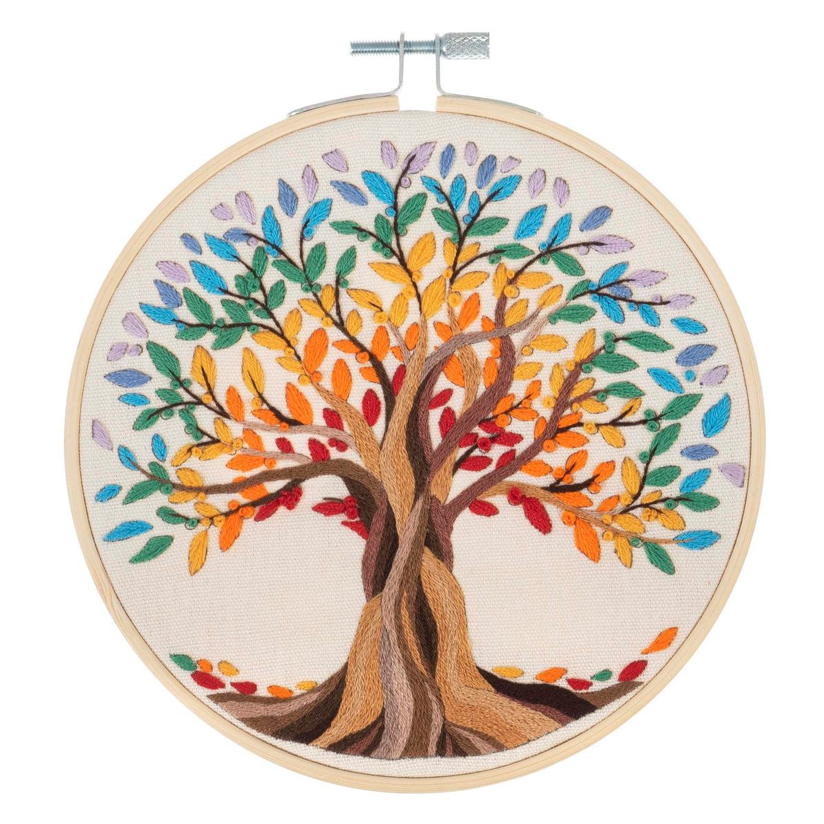 Finished tree of life embroidery in a 15cm bamboo hoop