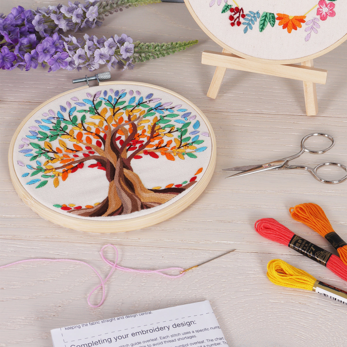 Finished tree of life embroidery in a 15cm bamboo hoop