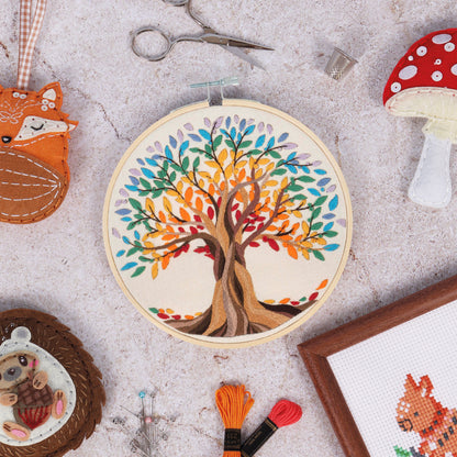 Finished tree of life embroidery in a 15cm bamboo hoop