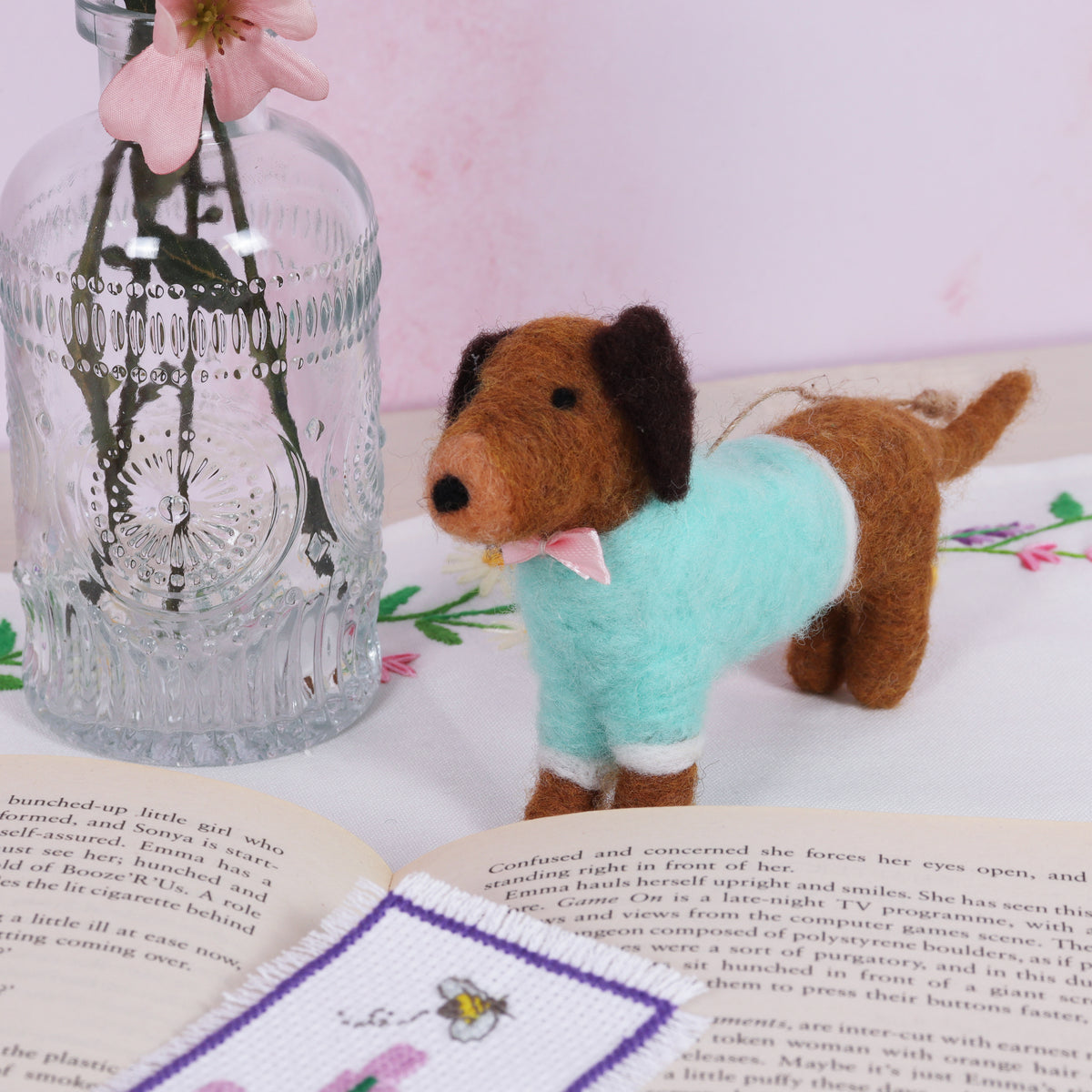 Finished needle felted dachshund from Trimits kit