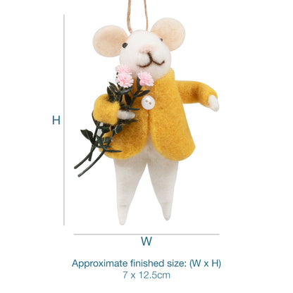 Finished needle felted flower mouse from Trimits kit