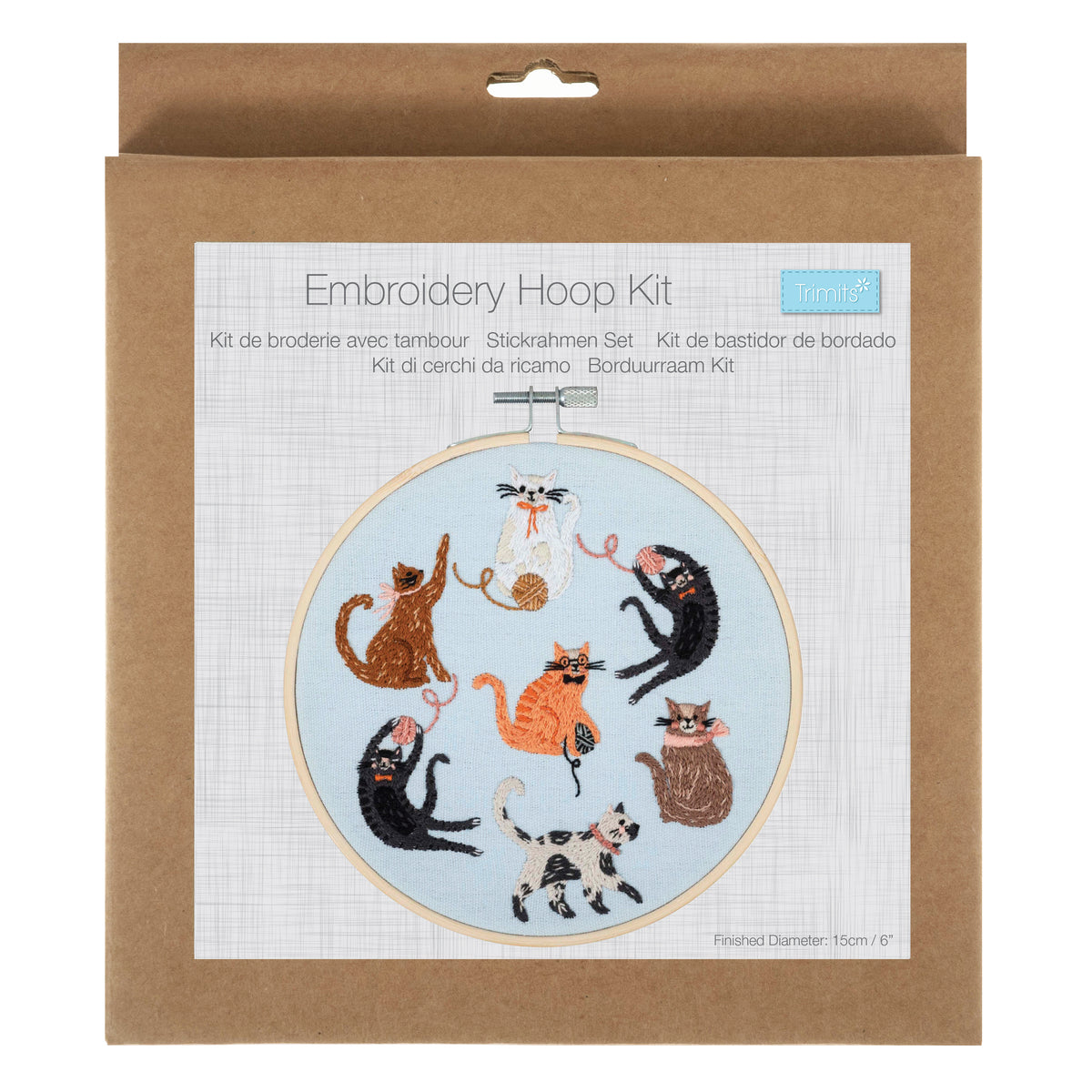 Finished cats embroidery in a 15cm bamboo hoop