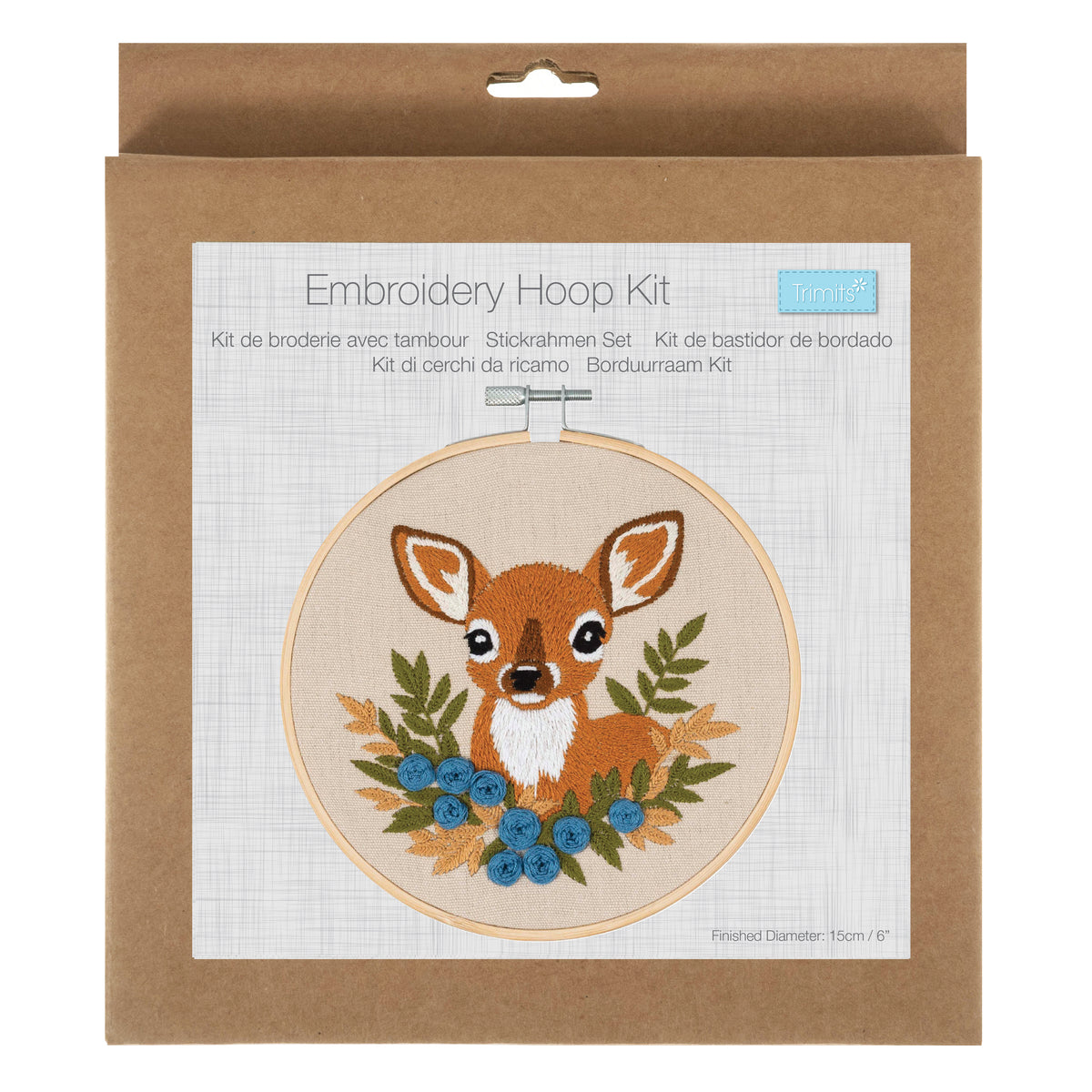 Finished deer embroidery in a 15cm bamboo hoop