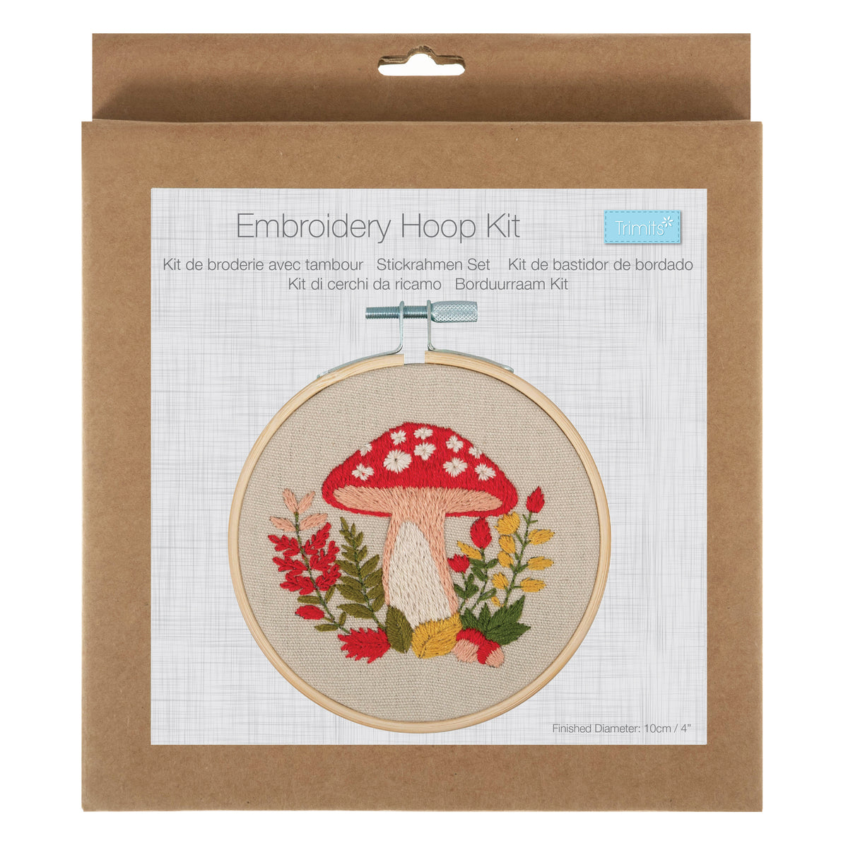 Finished mini woodland embroidery in a 15cm bamboo hoop
