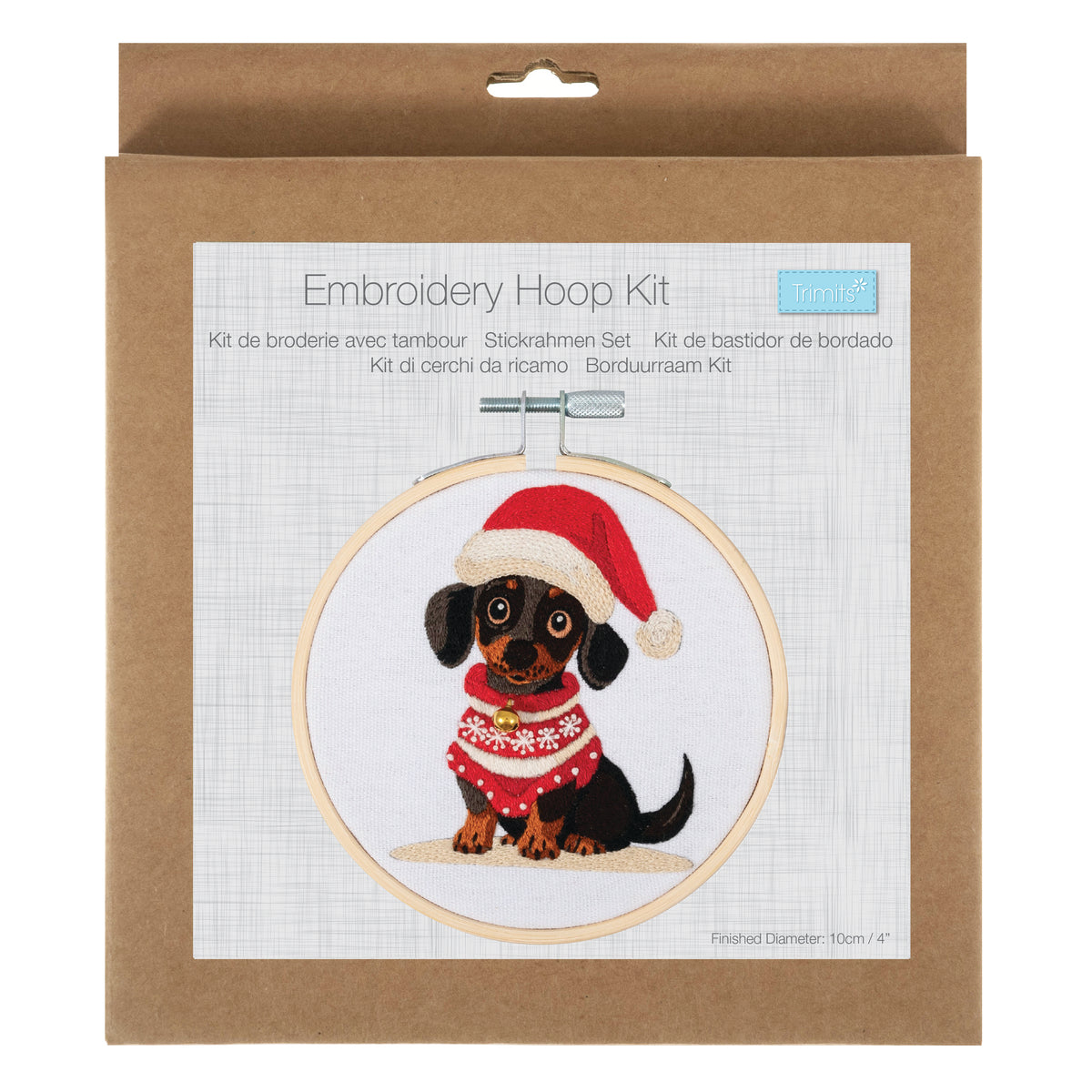 Finished mini woof embroidery in a 10cm bamboo hoop