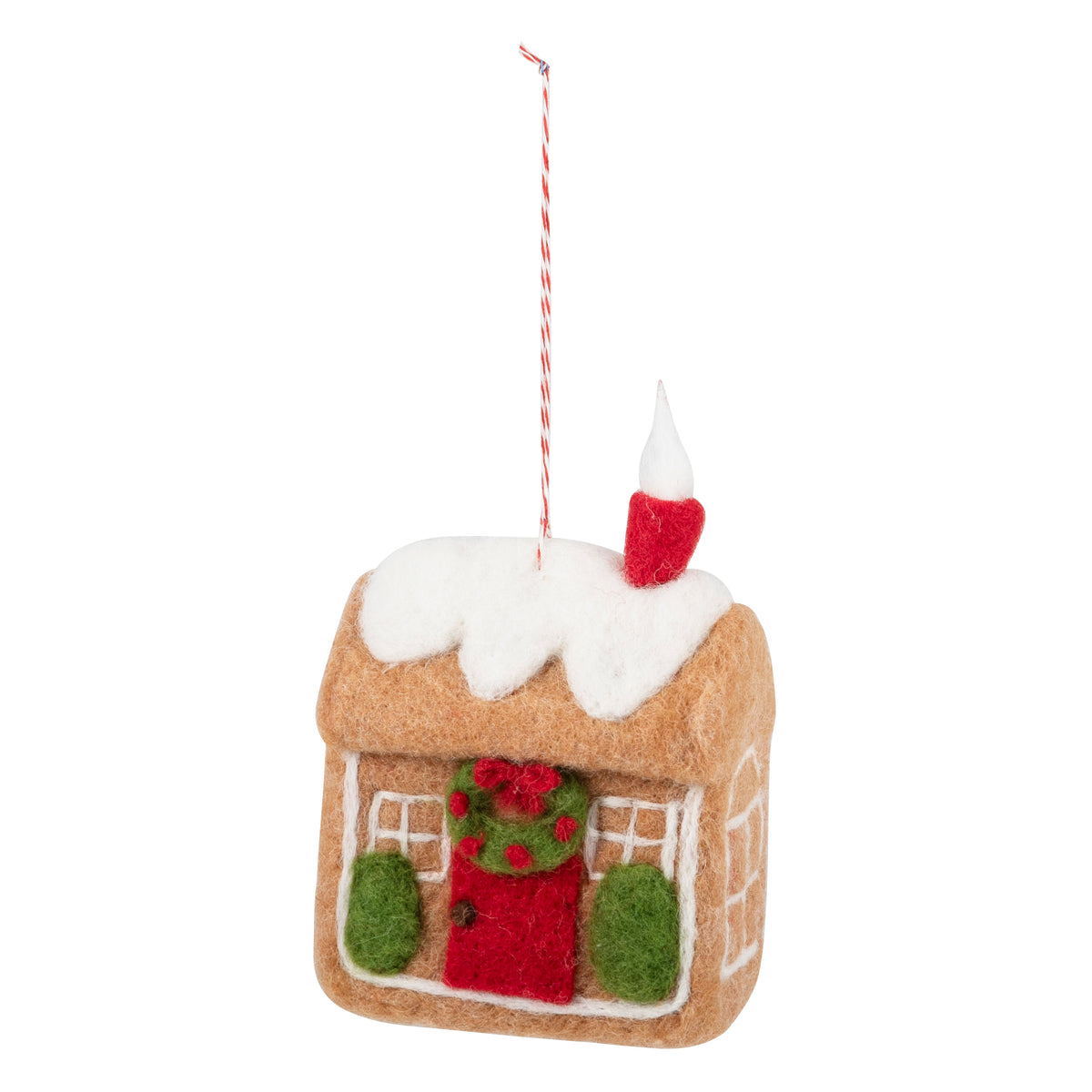 Finished needle felted festive house decoration from the Trimits kit