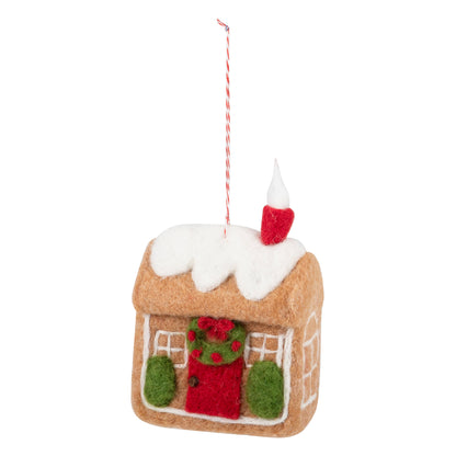 Finished needle felted festive house decoration from the Trimits kit