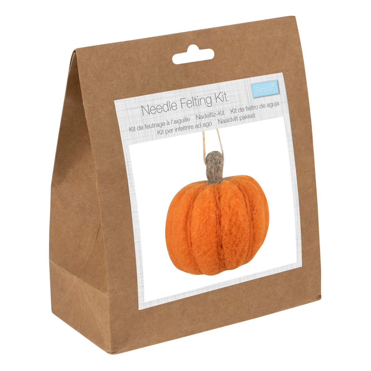 Finished needle felted pumpkin decoration from the Trimits kit