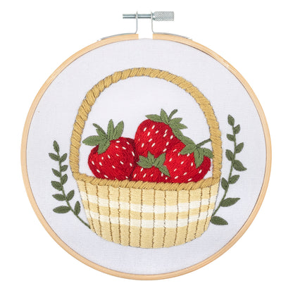 Finished strawberries embroidery in a 15cm bamboo hoop