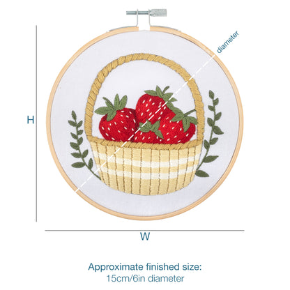 Finished strawberries embroidery in a 15cm bamboo hoop