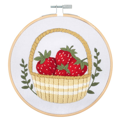Finished strawberries embroidery in a 15cm bamboo hoop
